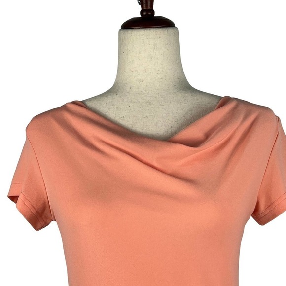 BRIGGS NEW YORK SHORT SLEEVE COWL NECK STRETCH PULLOVER KNIT TOP PEACH SMALL EUC - Picture 2 of 8